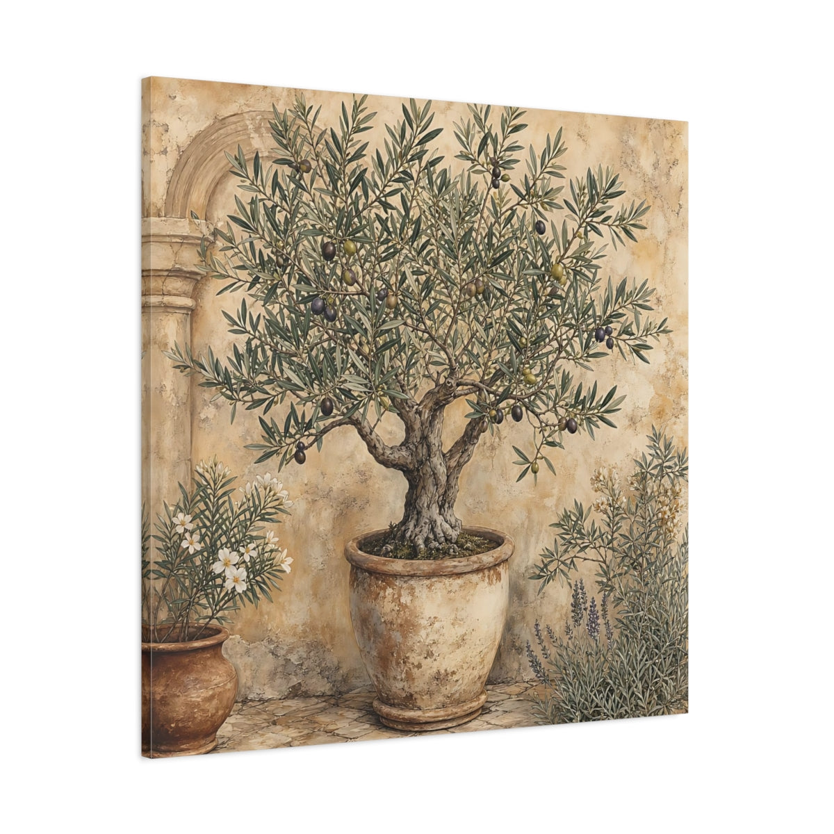 Side Mockup 1. Nature Olive Tree Olive Tree Green shown as stretched canvas wall art