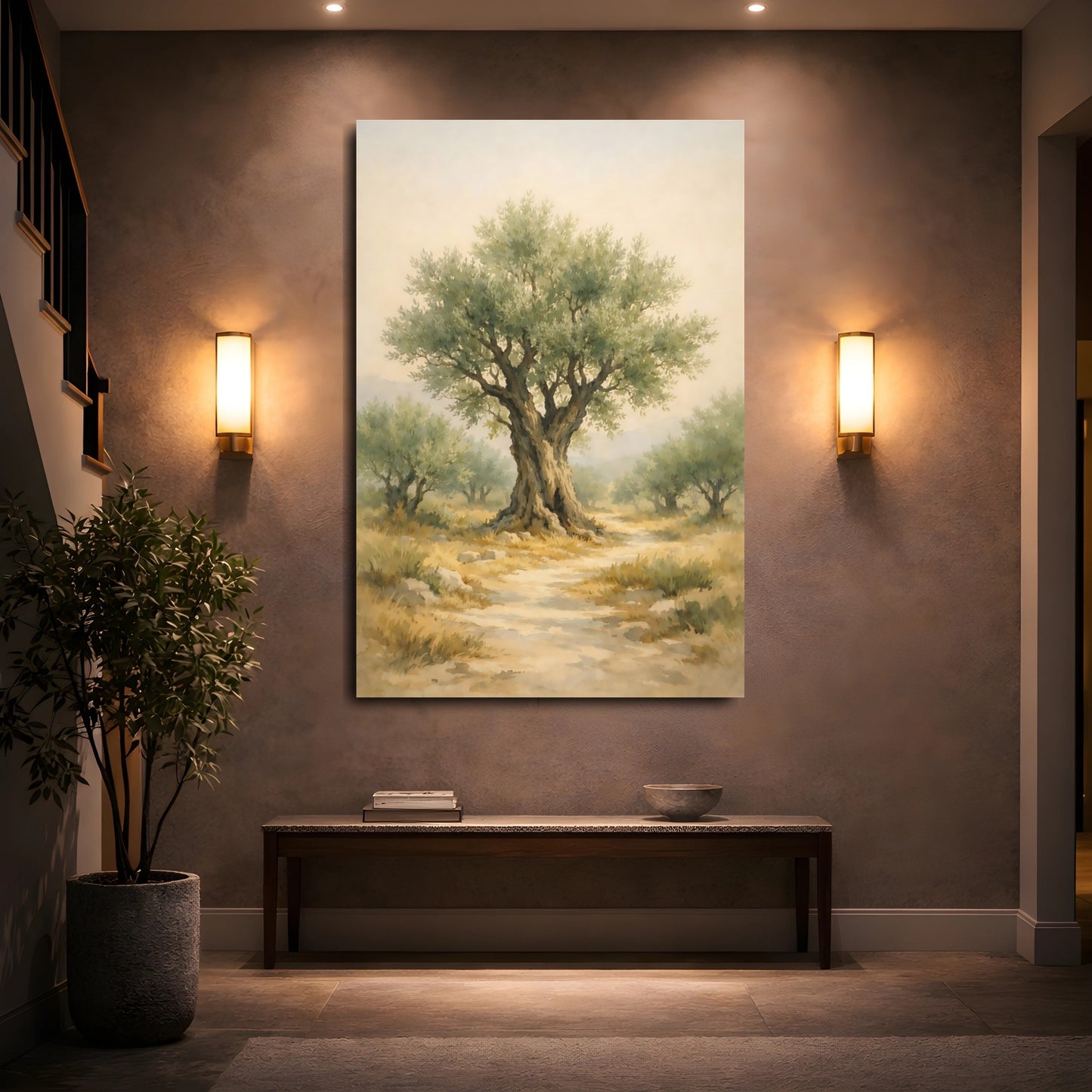 Mockup 4. Nature Olive Tree Green Olive Tree shown as stretched canvas wall art