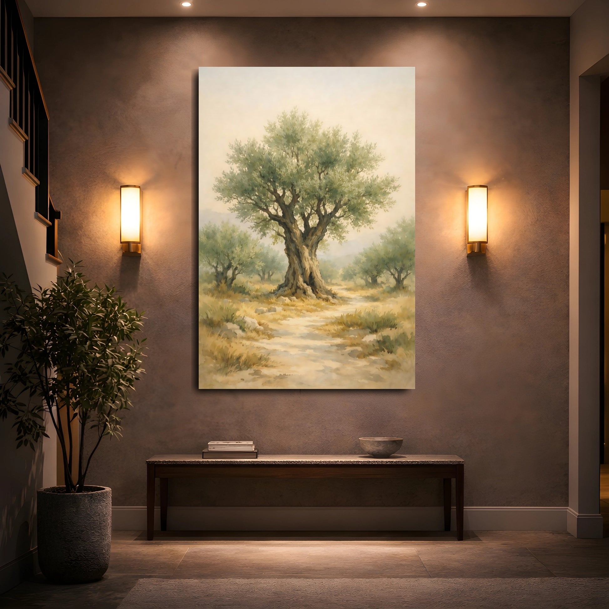 Mockup 4. Nature Olive Tree Green Olive Tree shown as stretched canvas wall art