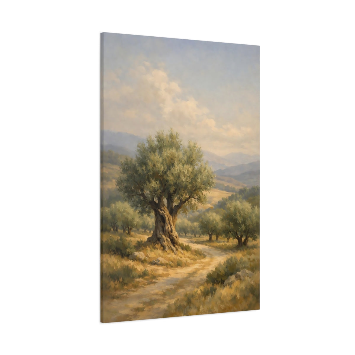 Main Mockup. Nature Olive Tree Olive Grove shown as stretched canvas wall art