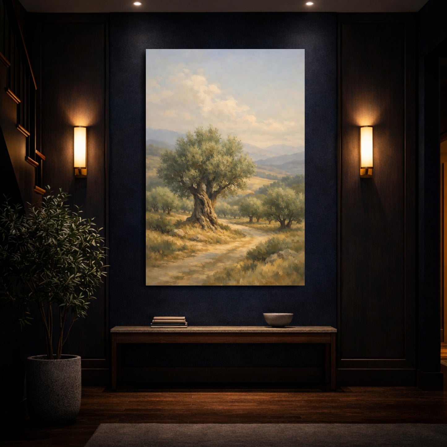 Mockup 3. Nature Olive Tree Olive Grove shown as stretched canvas wall art