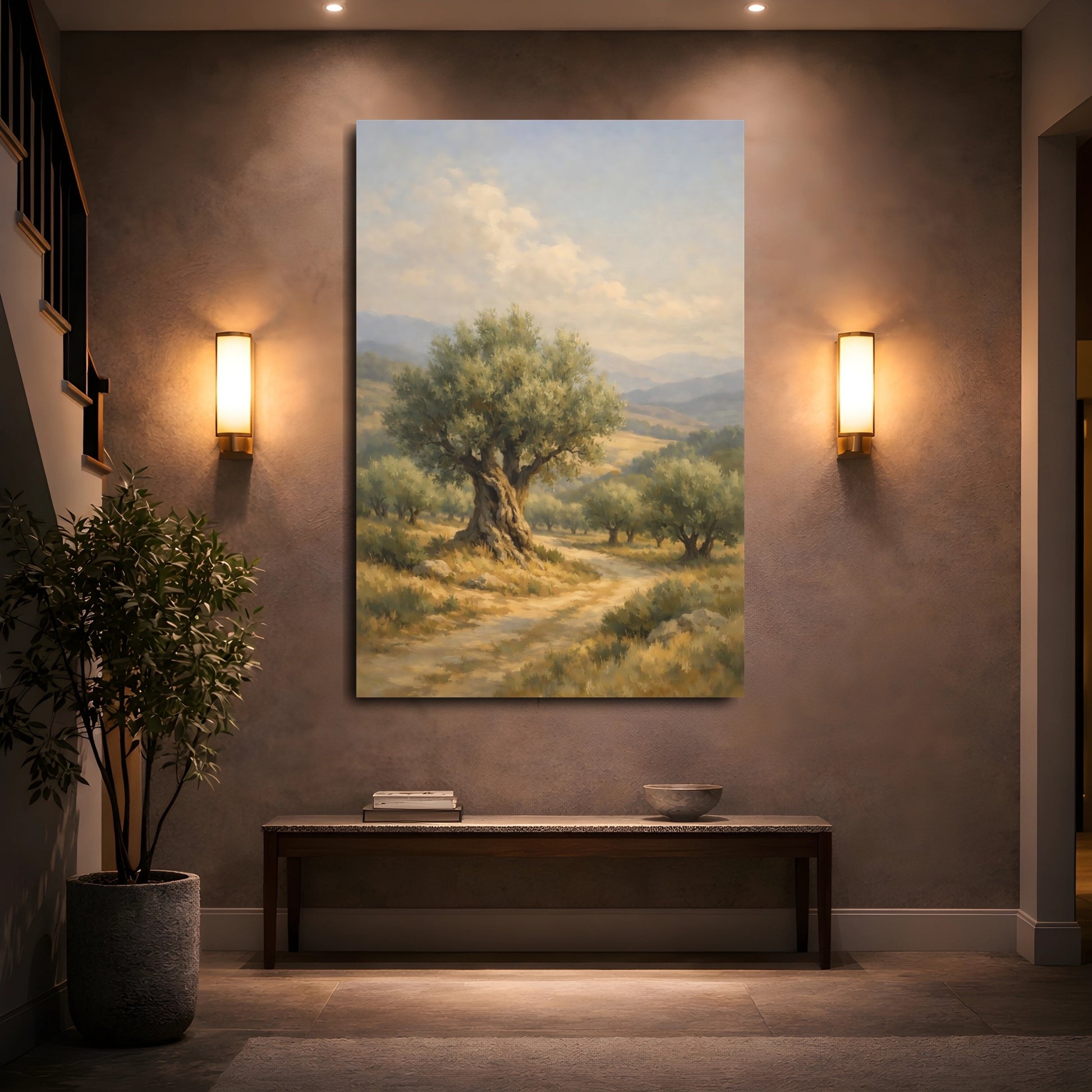 Mockup 4. Nature Olive Tree Olive Grove shown as stretched canvas wall art