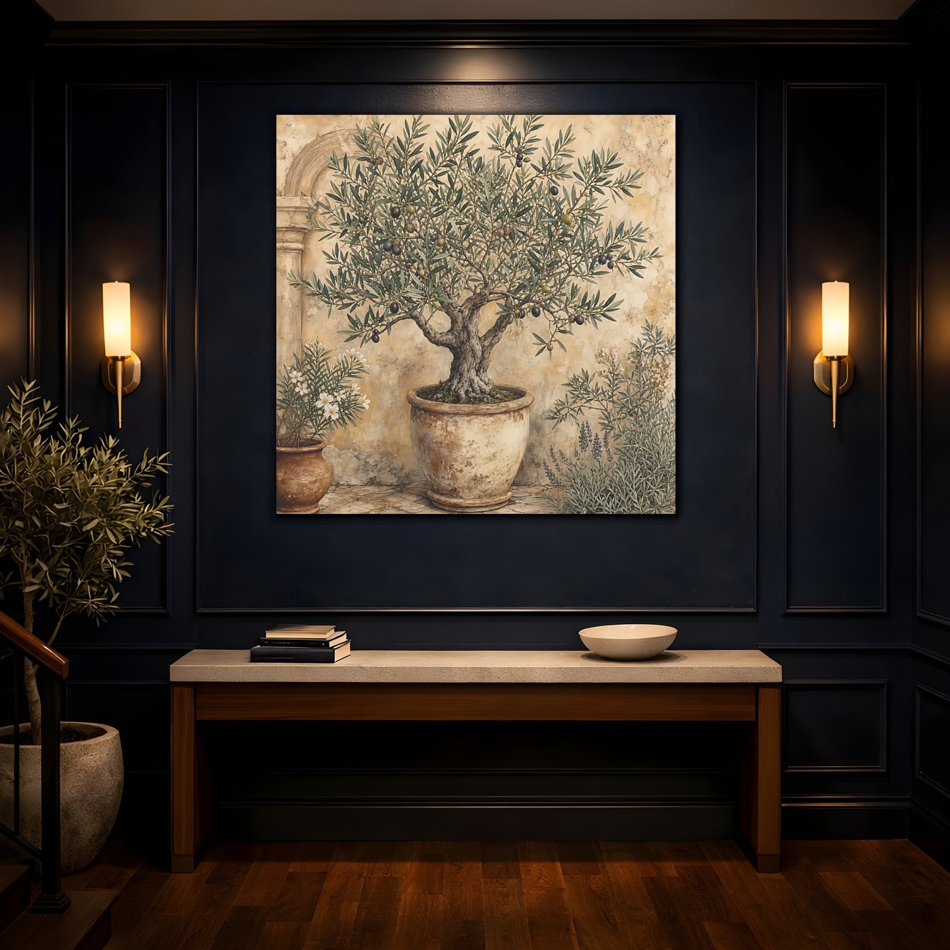 Mockup 4. Nature Olive Tree Olive Tree Green shown as stretched canvas wall art