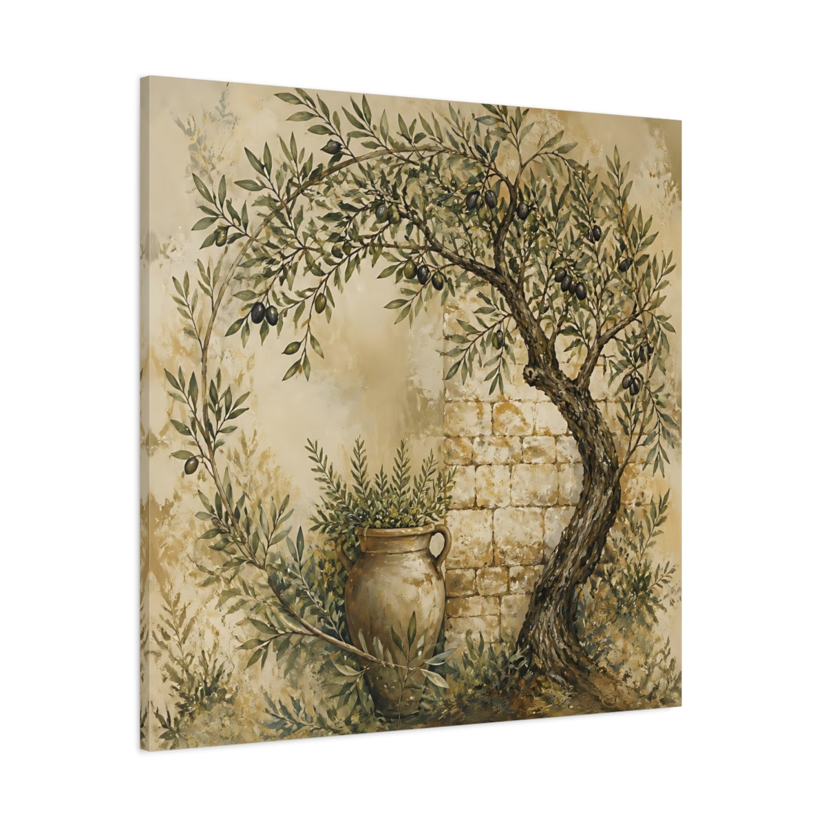 Side Mockup 1. Nature Olive Tree Rustic Olive shown as stretched canvas wall art