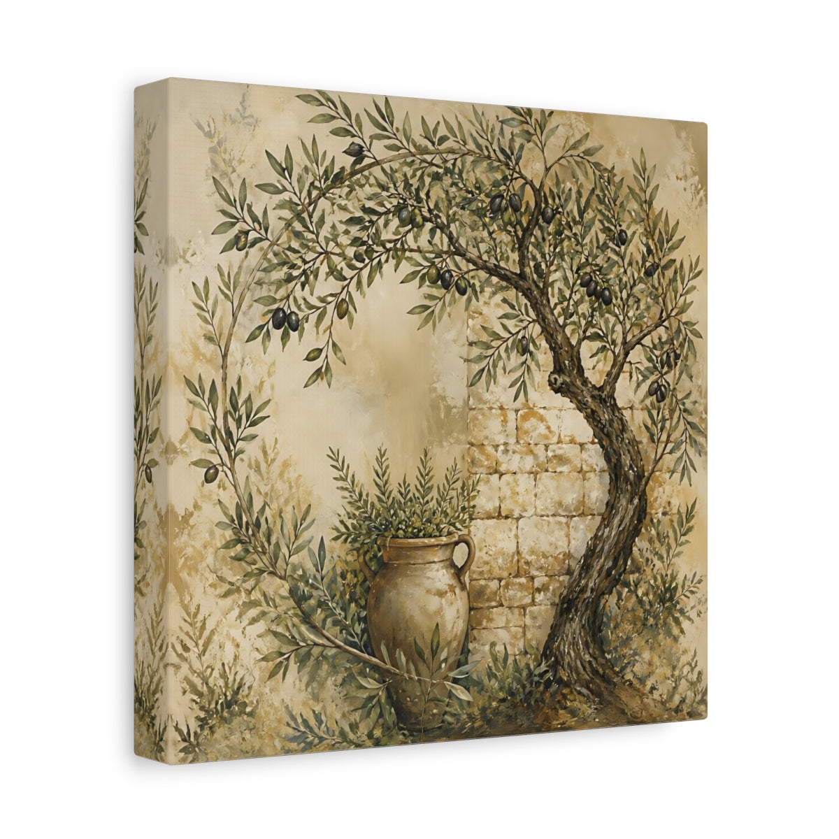 Side Mockup 9. Nature Olive Tree Rustic Olive shown as stretched canvas wall art