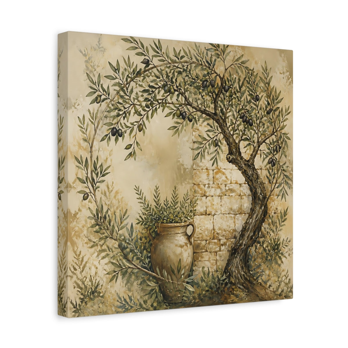 Side Mockup 7. Nature Olive Tree Rustic Olive shown as stretched canvas wall art