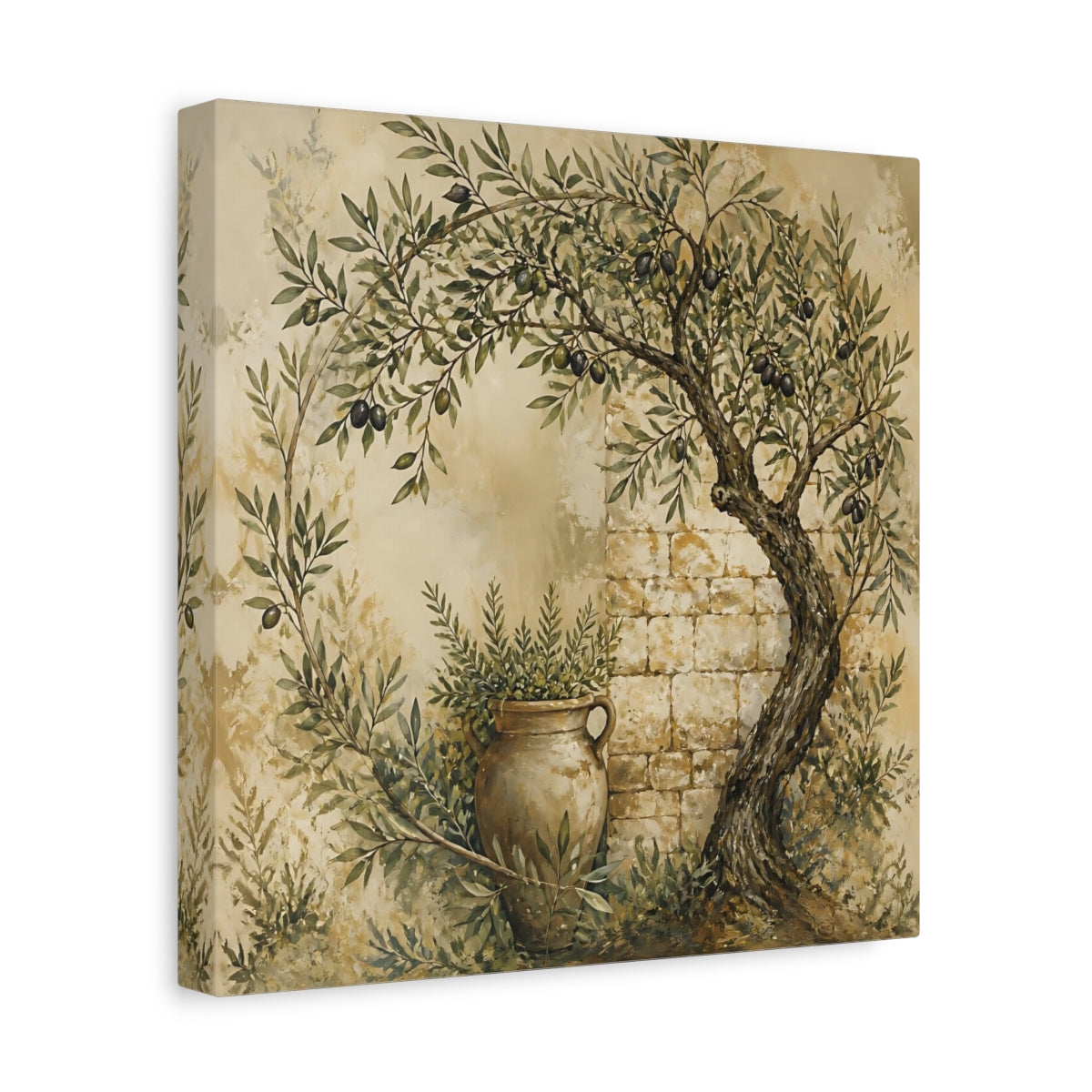 Side Mockup 8. Nature Olive Tree Rustic Olive shown as stretched canvas wall art