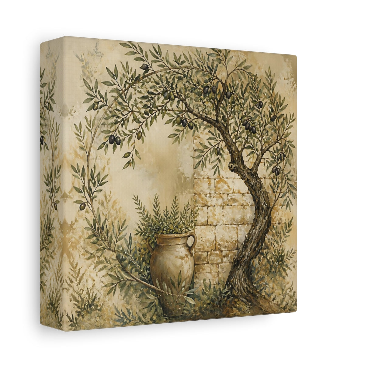 Side Mockup 2. Nature Olive Tree Rustic Olive shown as stretched canvas wall art