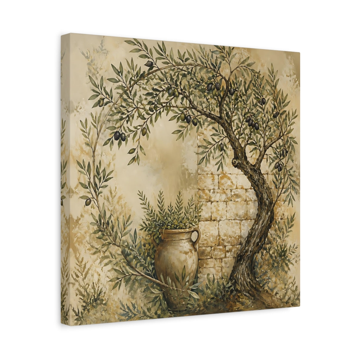 Side Mockup 6. Nature Olive Tree Rustic Olive shown as stretched canvas wall art