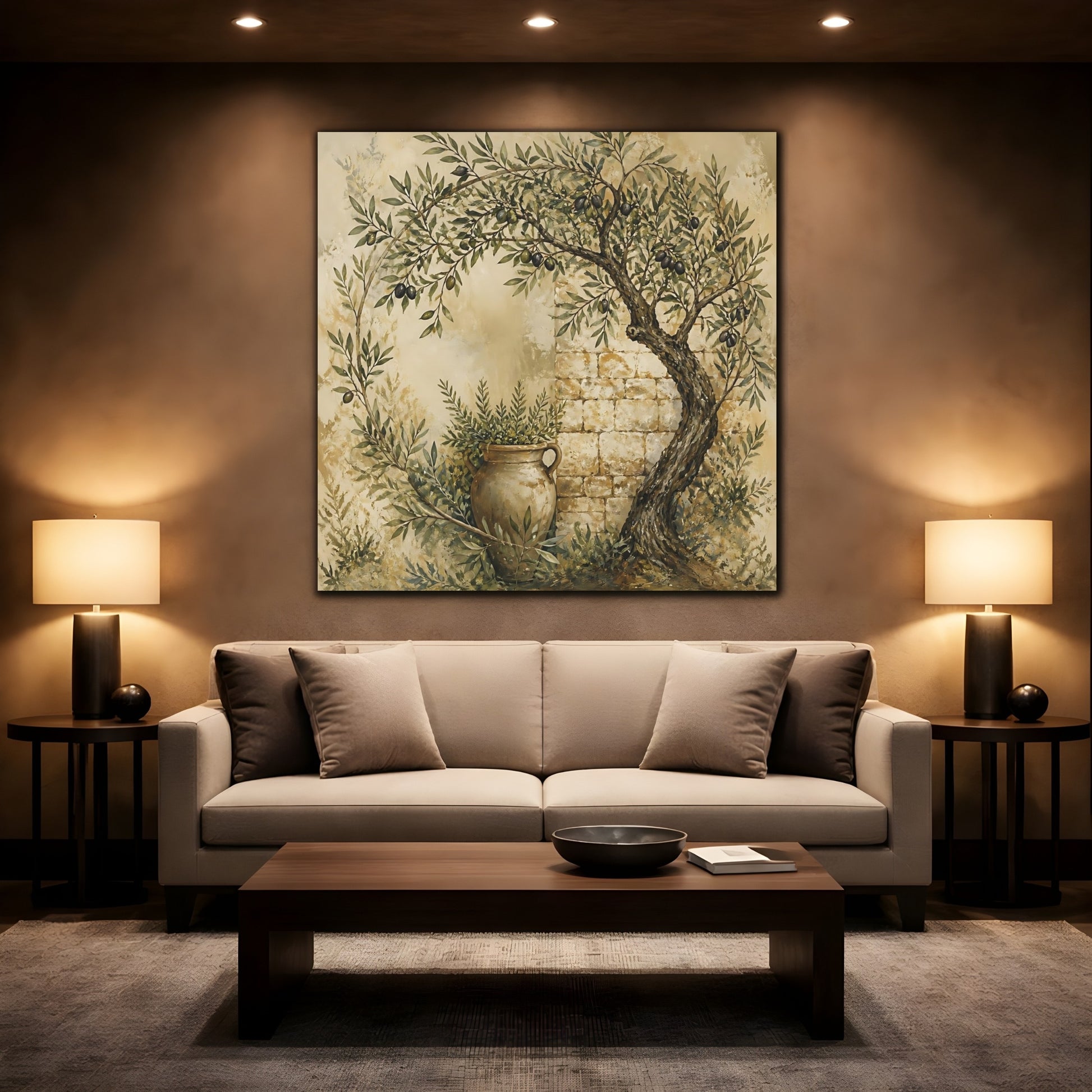Mockup 2. Nature Olive Tree Rustic Olive shown as stretched canvas wall art