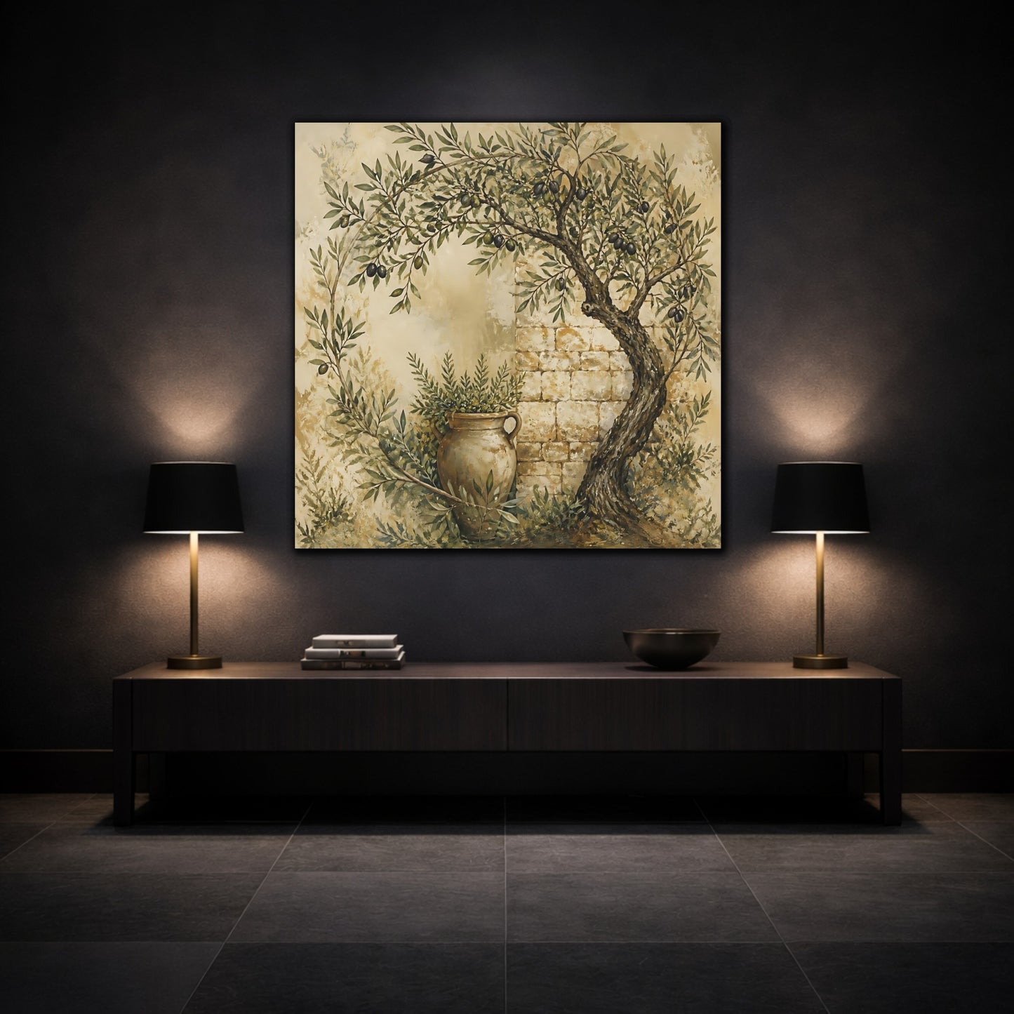 Mockup 3. Nature Olive Tree Rustic Olive shown as stretched canvas wall art