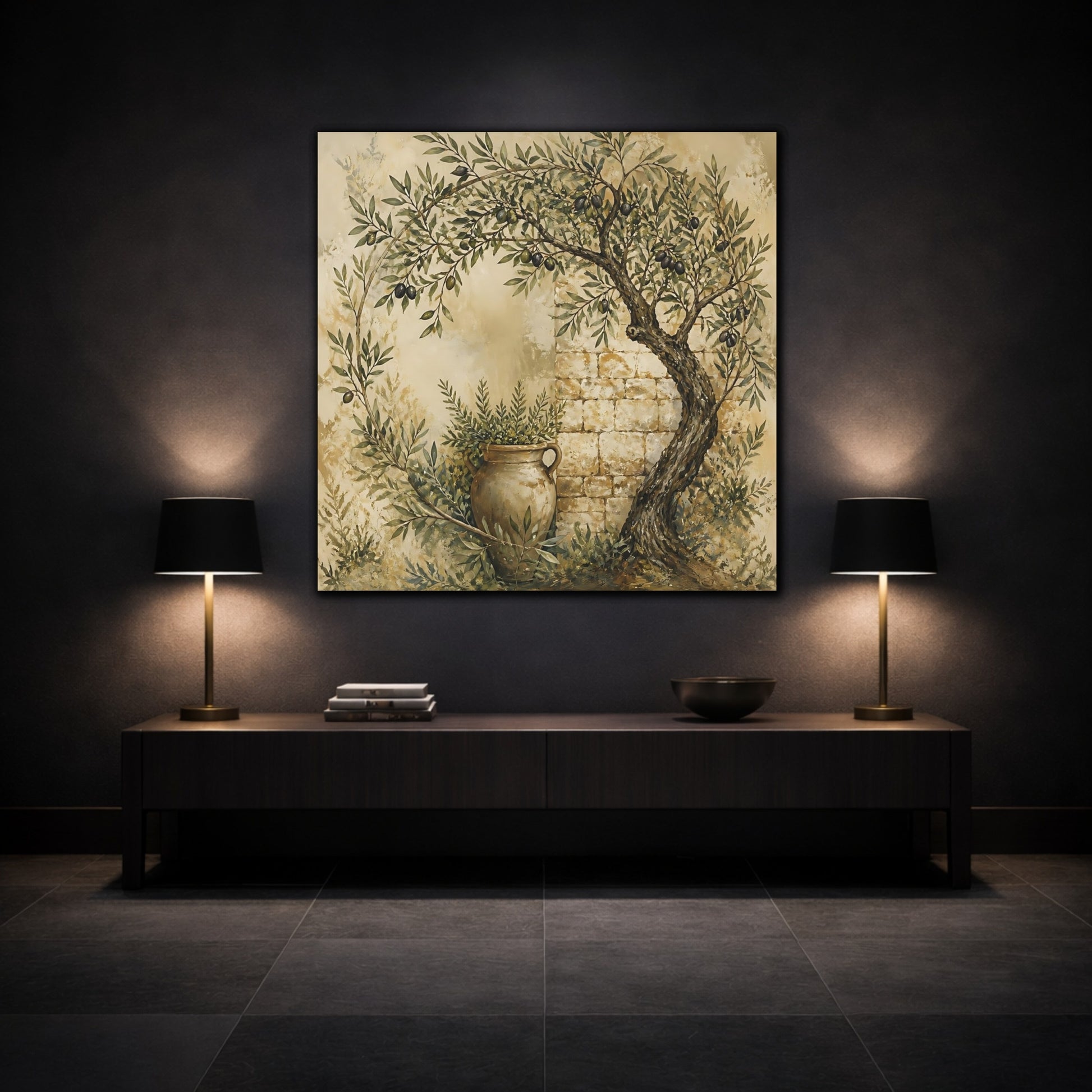 Mockup 3. Nature Olive Tree Rustic Olive shown as stretched canvas wall art