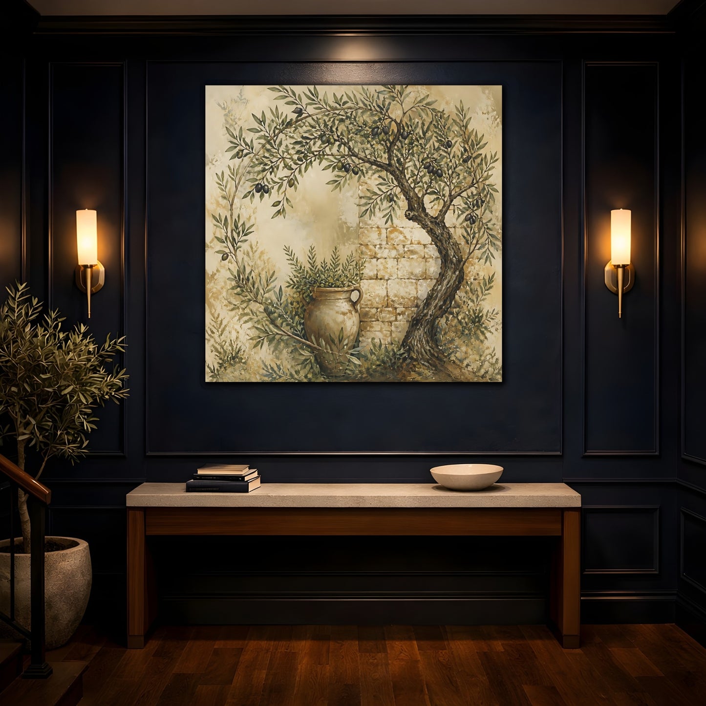 Mockup 4. Nature Olive Tree Rustic Olive shown as stretched canvas wall art