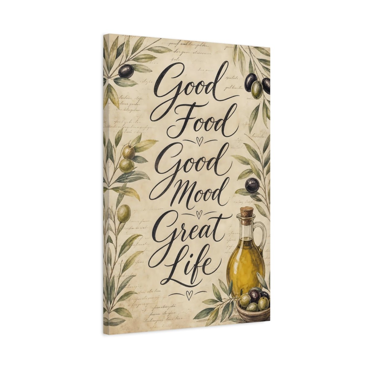 Nature Olives Olive Green Text Canvas Print – Vintage Kitchen, Above Counter - YesArtYes