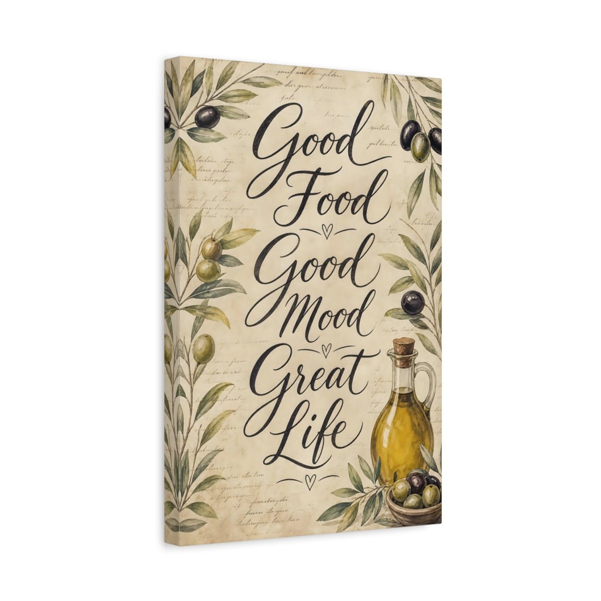 Nature Olives Olive Green Text Canvas Print – Vintage Kitchen, Above Counter - YesArtYes