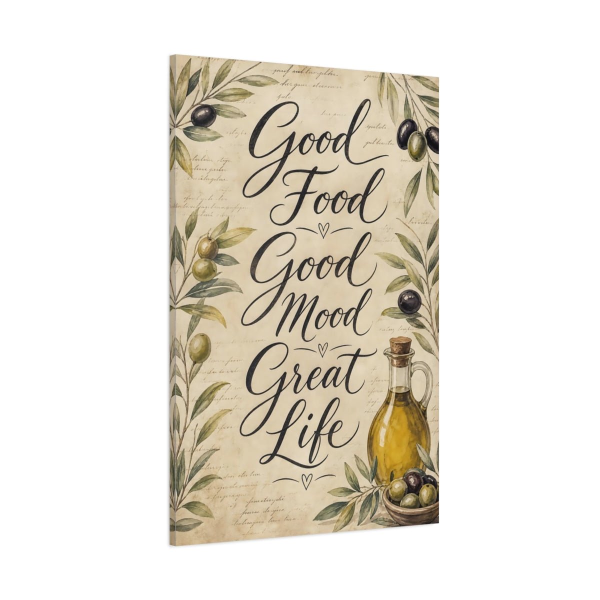 Nature Olives Olive Green Text Canvas Print – Vintage Kitchen, Above Counter - YesArtYes