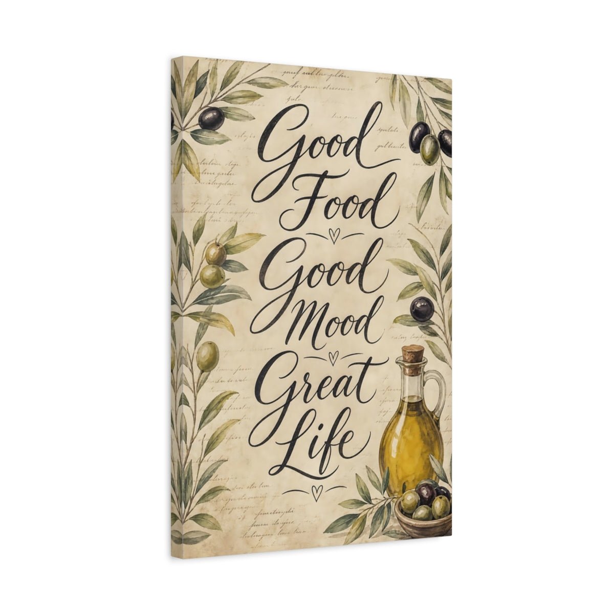 Nature Olives Olive Green Text Canvas Print – Vintage Kitchen, Above Counter - YesArtYes