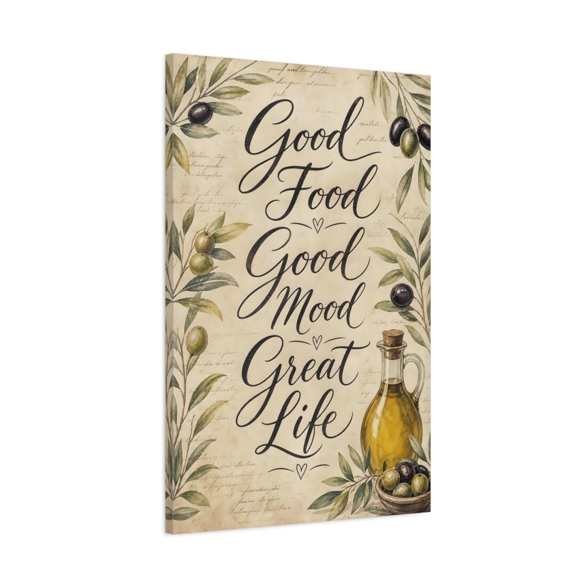 Nature Olives Olive Green Text Canvas Print – Vintage Kitchen, Above Counter - YesArtYes