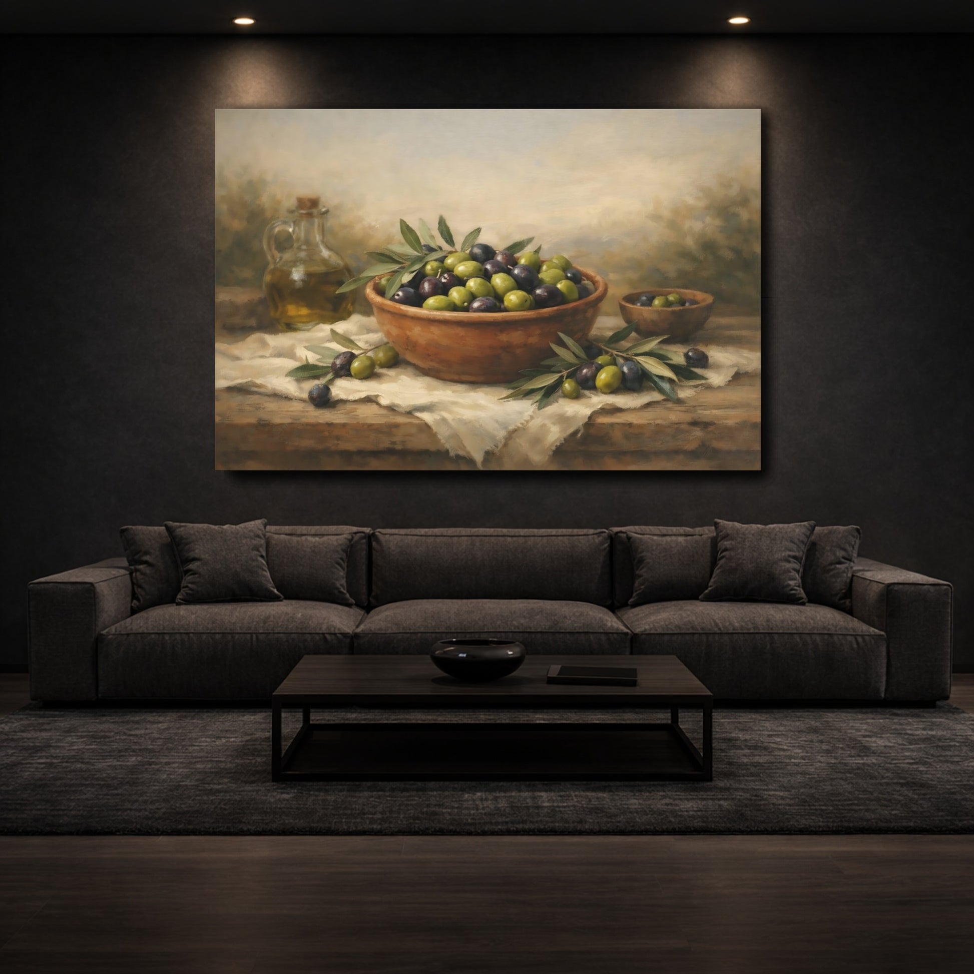 Mockup 2. Nature Olives Olive Still Life shown as stretched canvas wall art