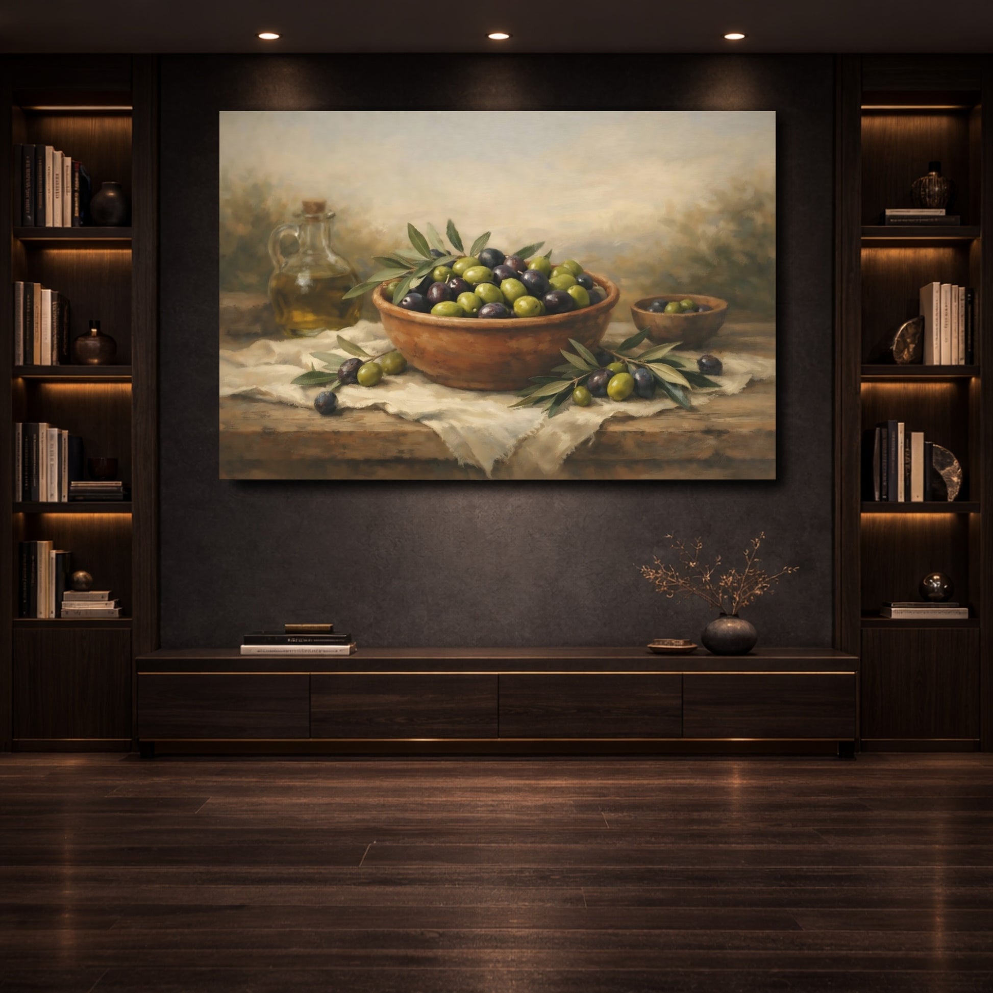 Mockup 3. Nature Olives Olive Still Life shown as stretched canvas wall art
