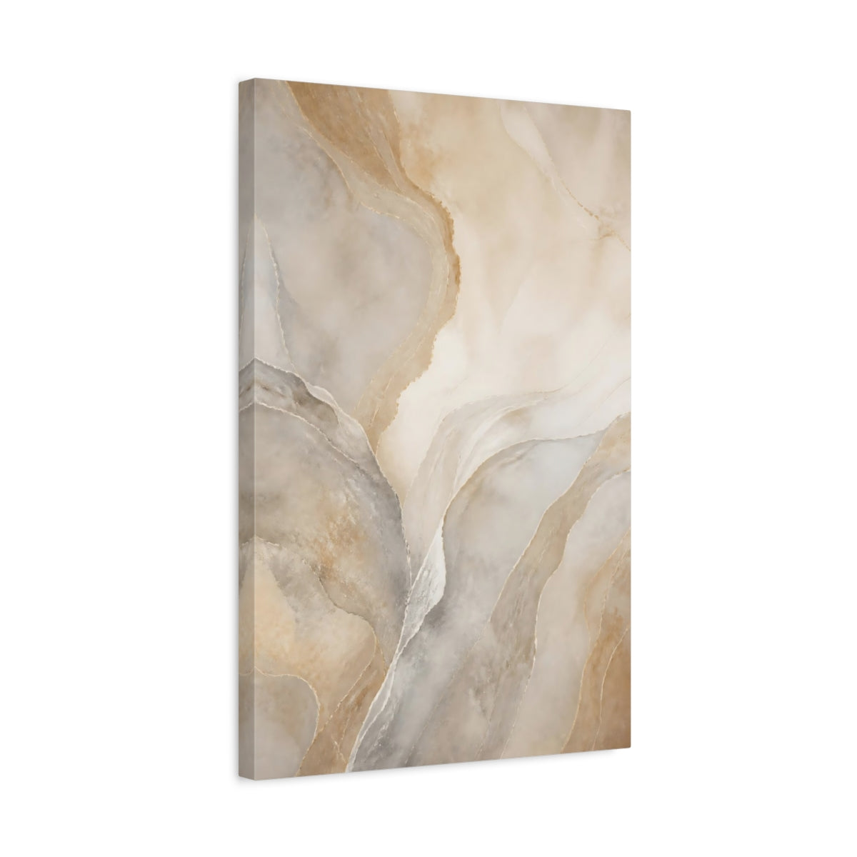 Side Mockup 3. Nature Onyx Texture Beige And Gold shown as stretched canvas wall art