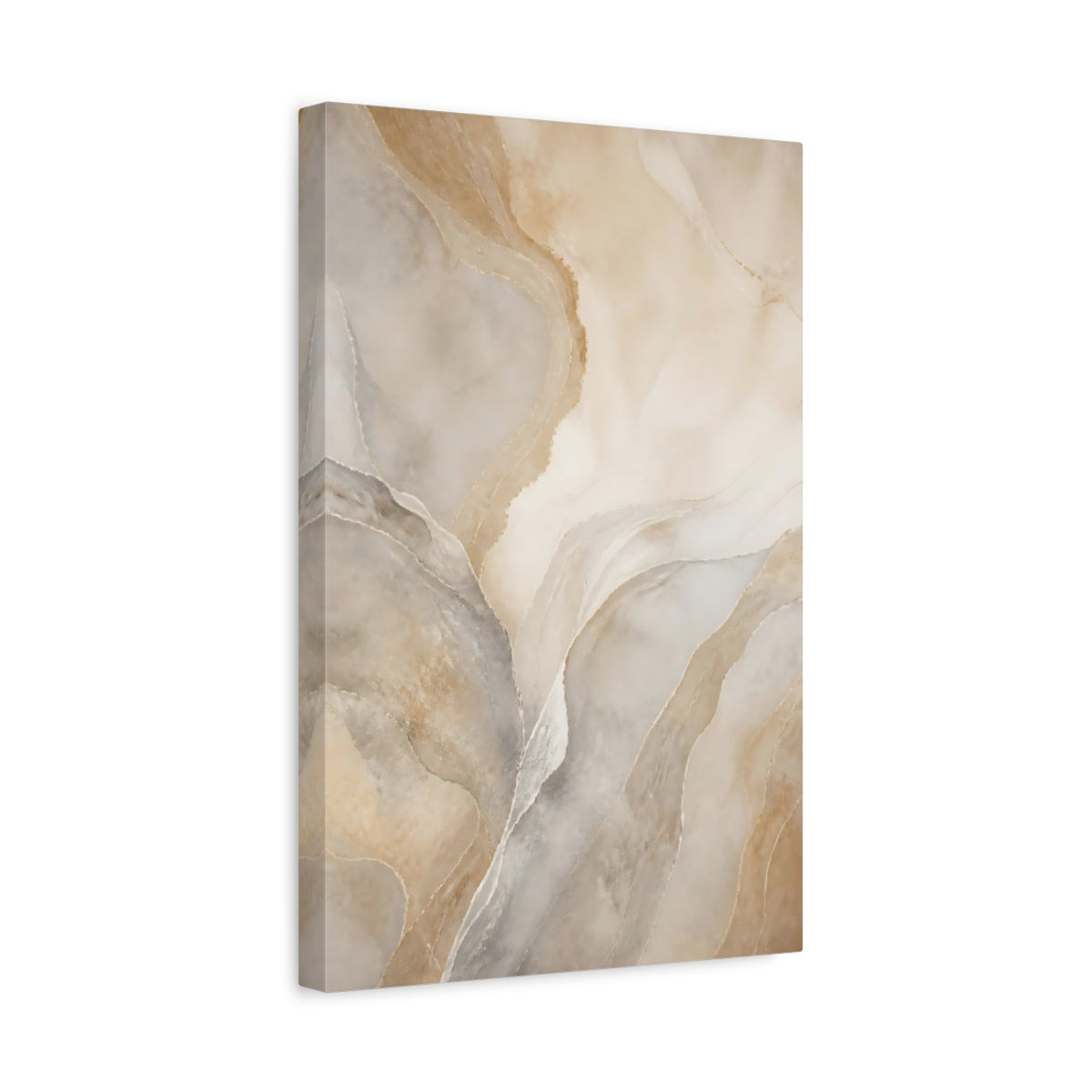 Side Mockup 4. Nature Onyx Texture Beige And Gold shown as stretched canvas wall art
