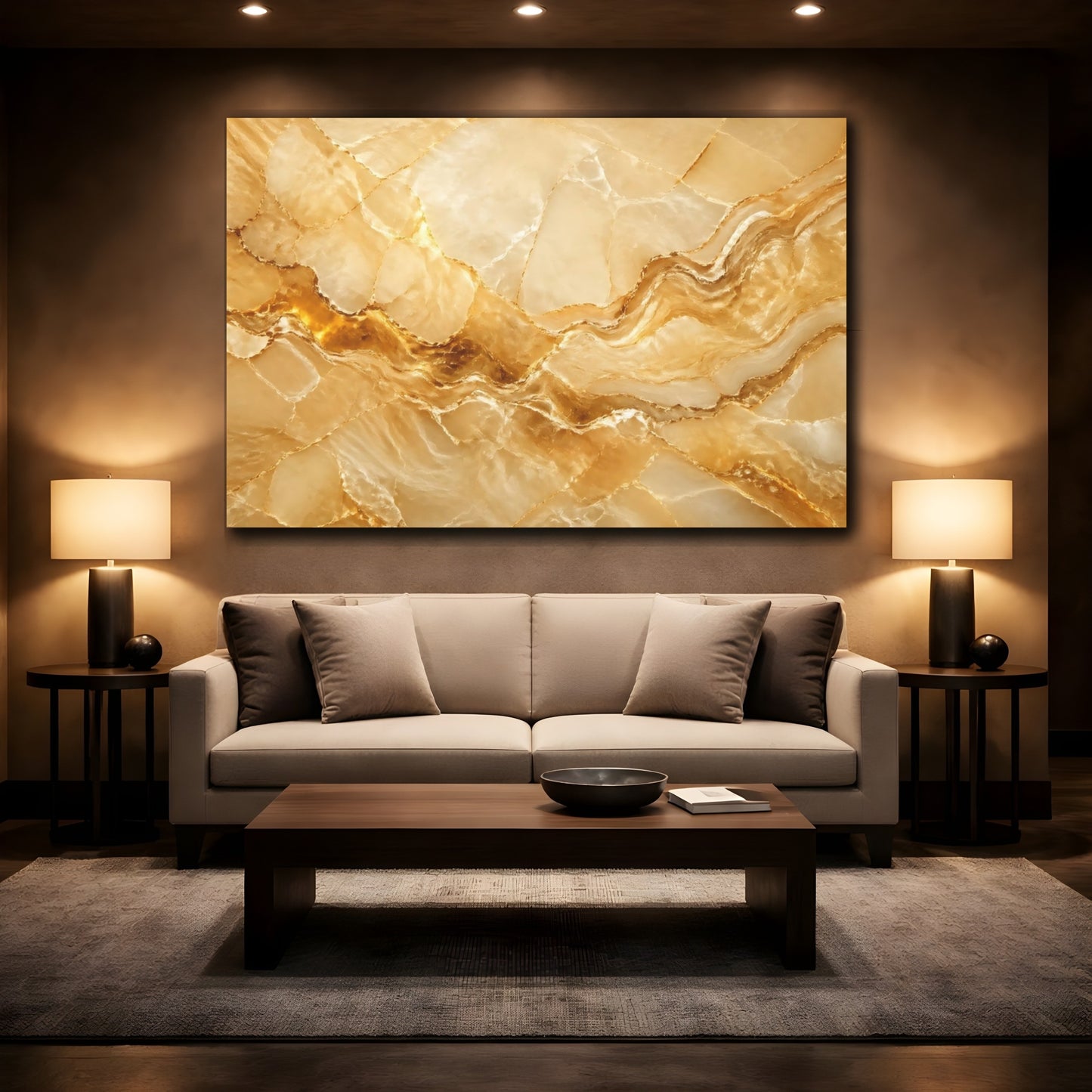 Mockup 2. Nature Onyx Texture Gold Onyx shown as stretched canvas wall art