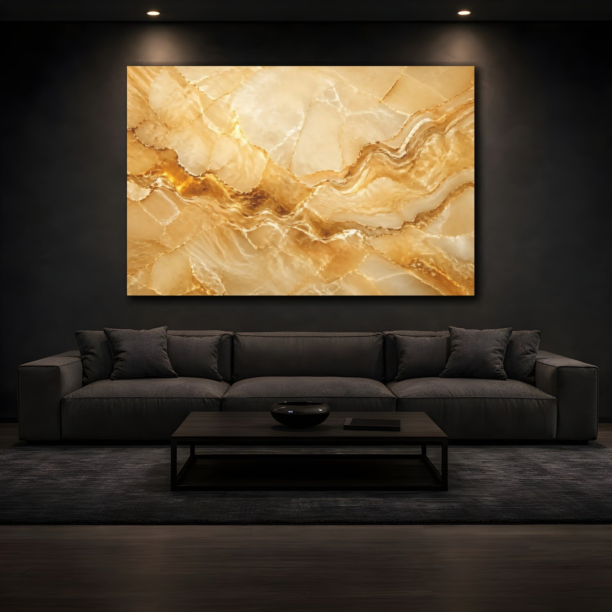 Mockup 3. Nature Onyx Texture Gold Onyx shown as stretched canvas wall art