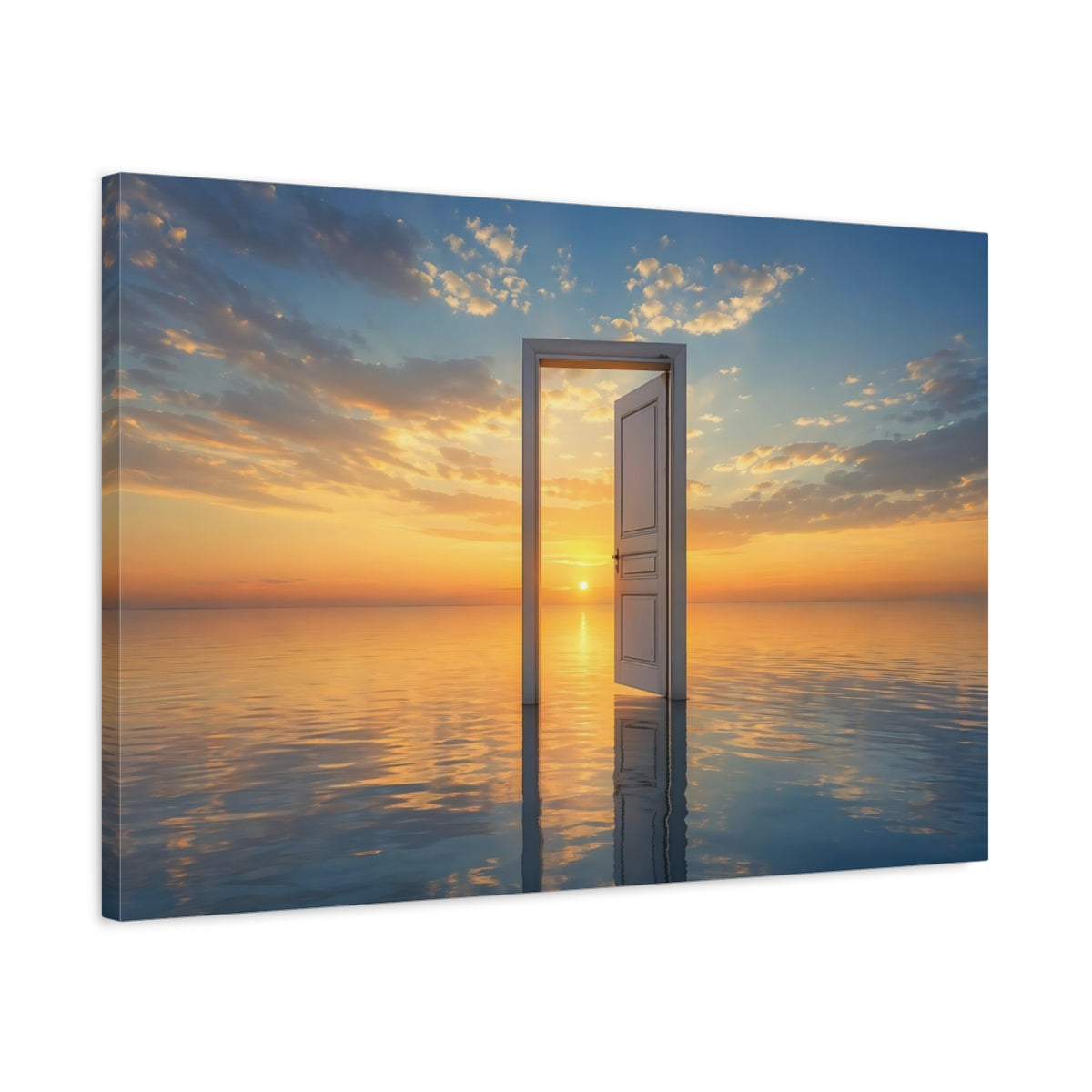 Side Mockup 2. Nature Open Door Orange And Blue shown as stretched canvas wall art
