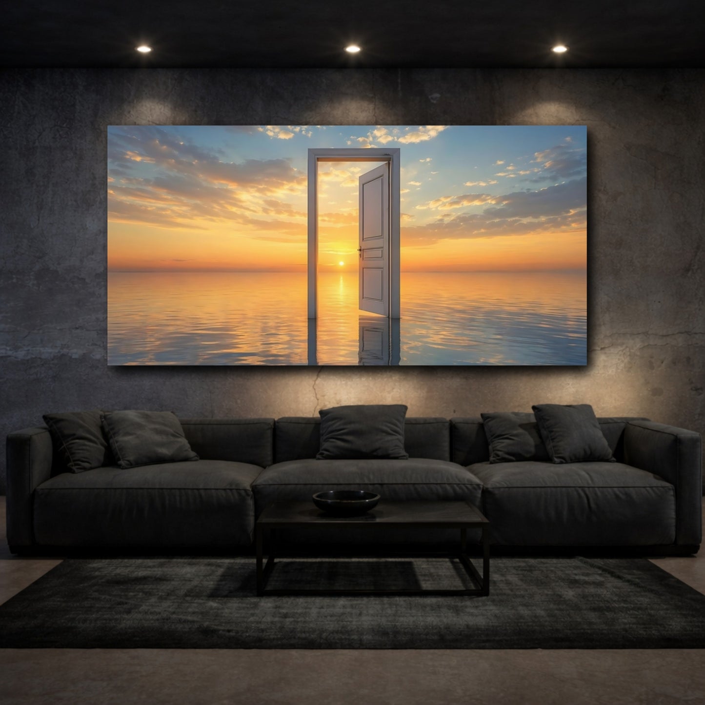 Mockup 2. Nature Open Door Orange And Blue shown as stretched canvas wall art