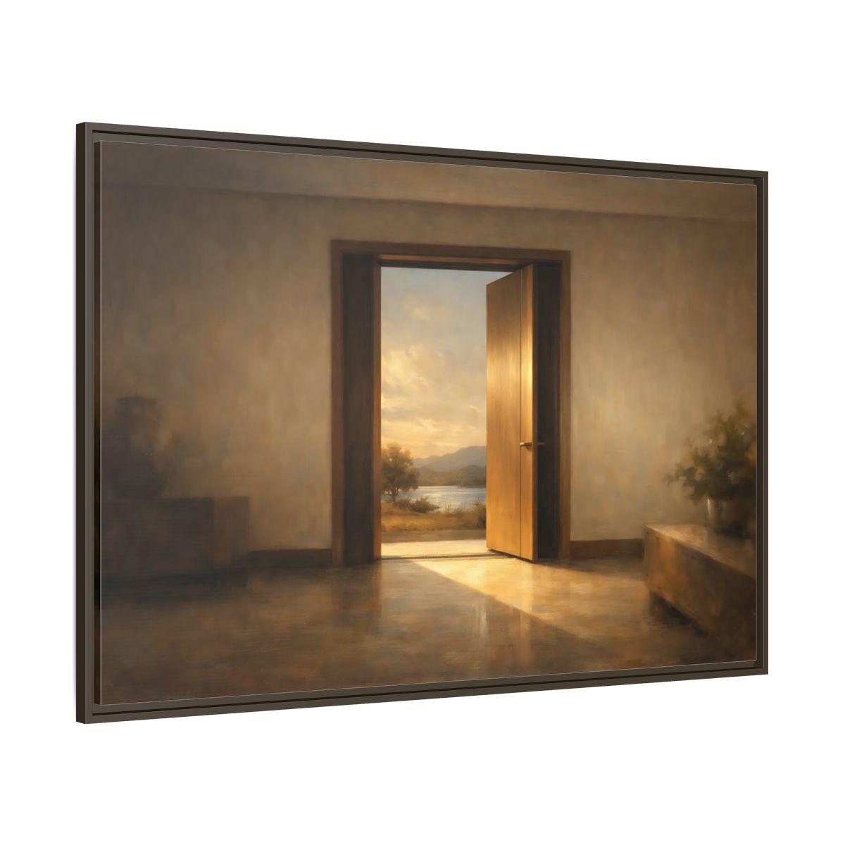Main Mockup. Nature Open Door Warm Sunset Landscape shown as stretched canvas wall art