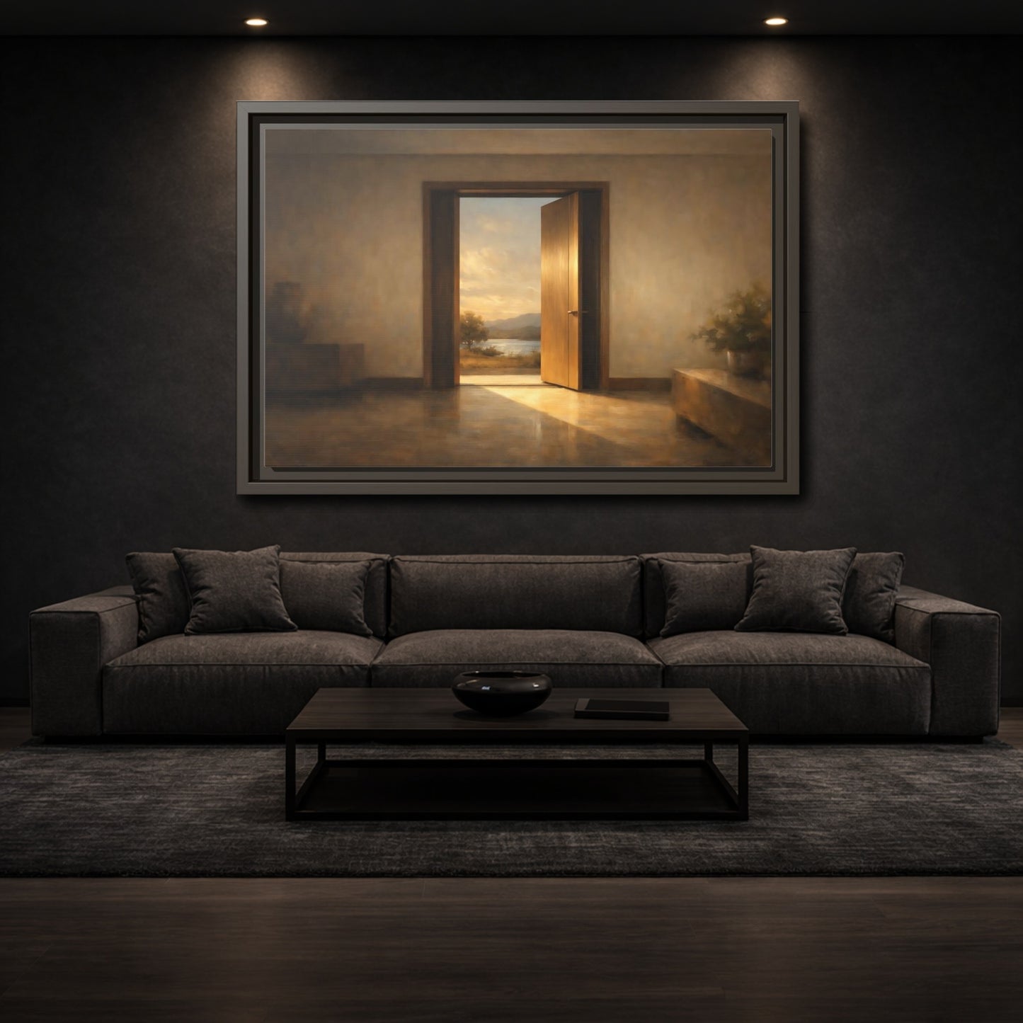 Mockup 2. Nature Open Door Warm Sunset Landscape shown as stretched canvas wall art