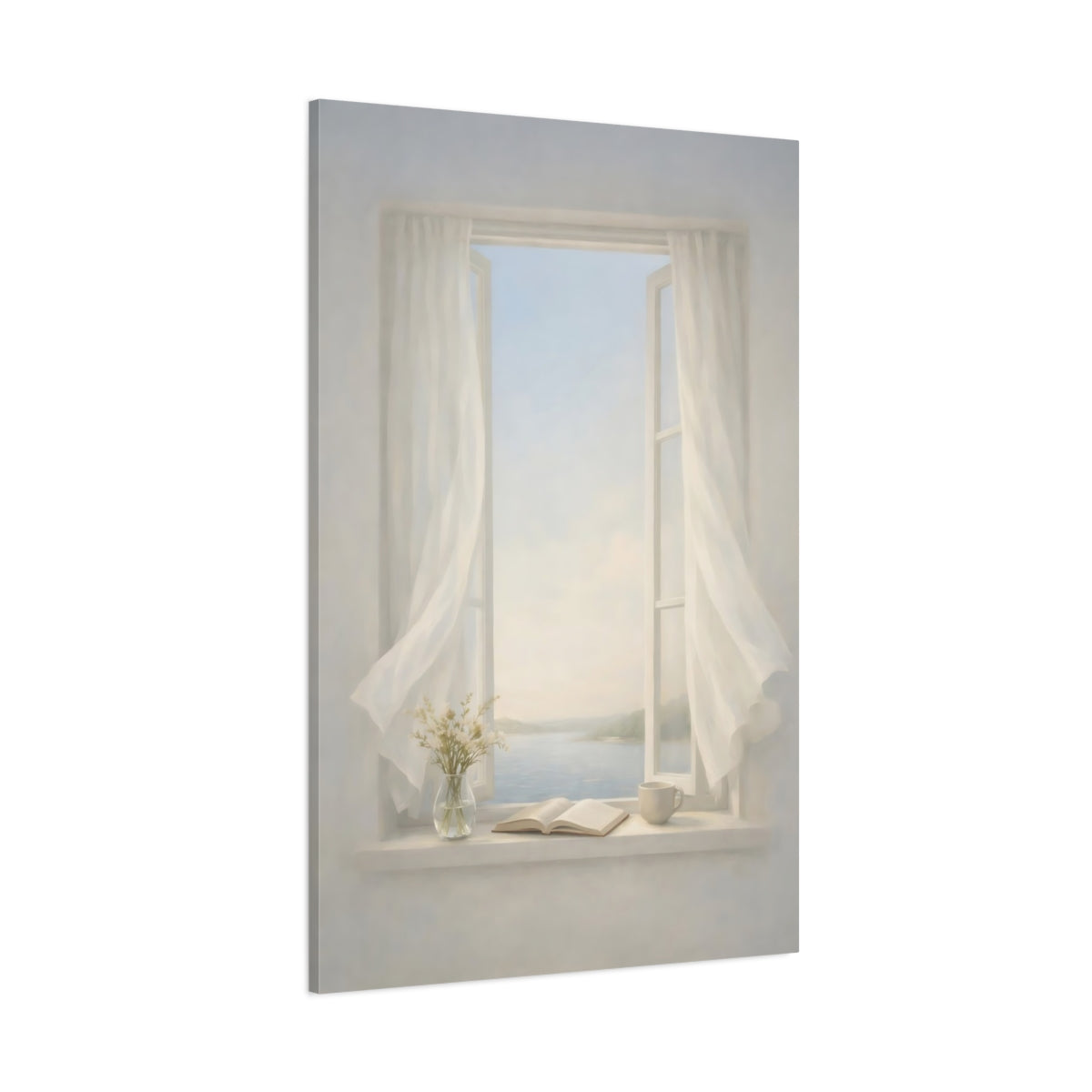 Nature Open Window Soft White Window View shown as stretched canvas wall art