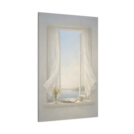 Nature Open Window Soft White Window View shown as stretched canvas wall art