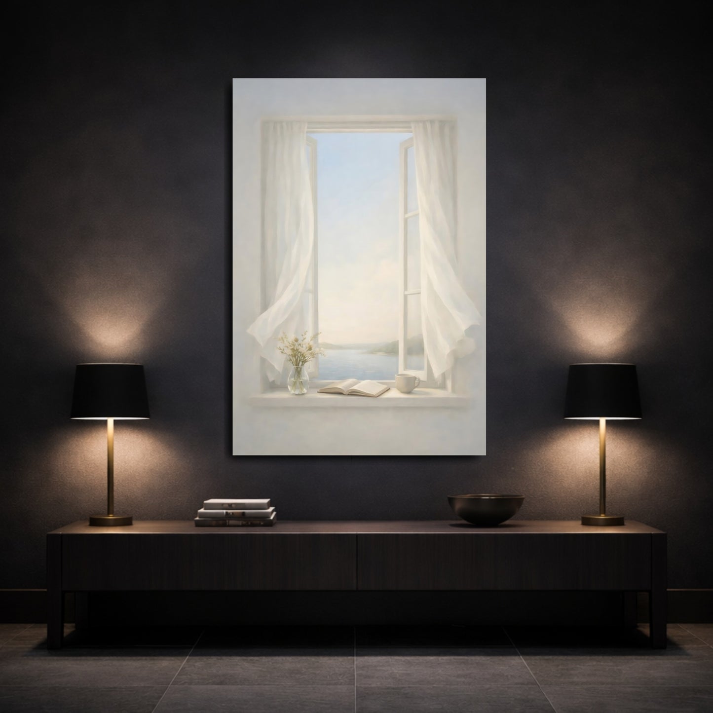 Nature Open Window Soft White Window View shown as front canvas room wall art