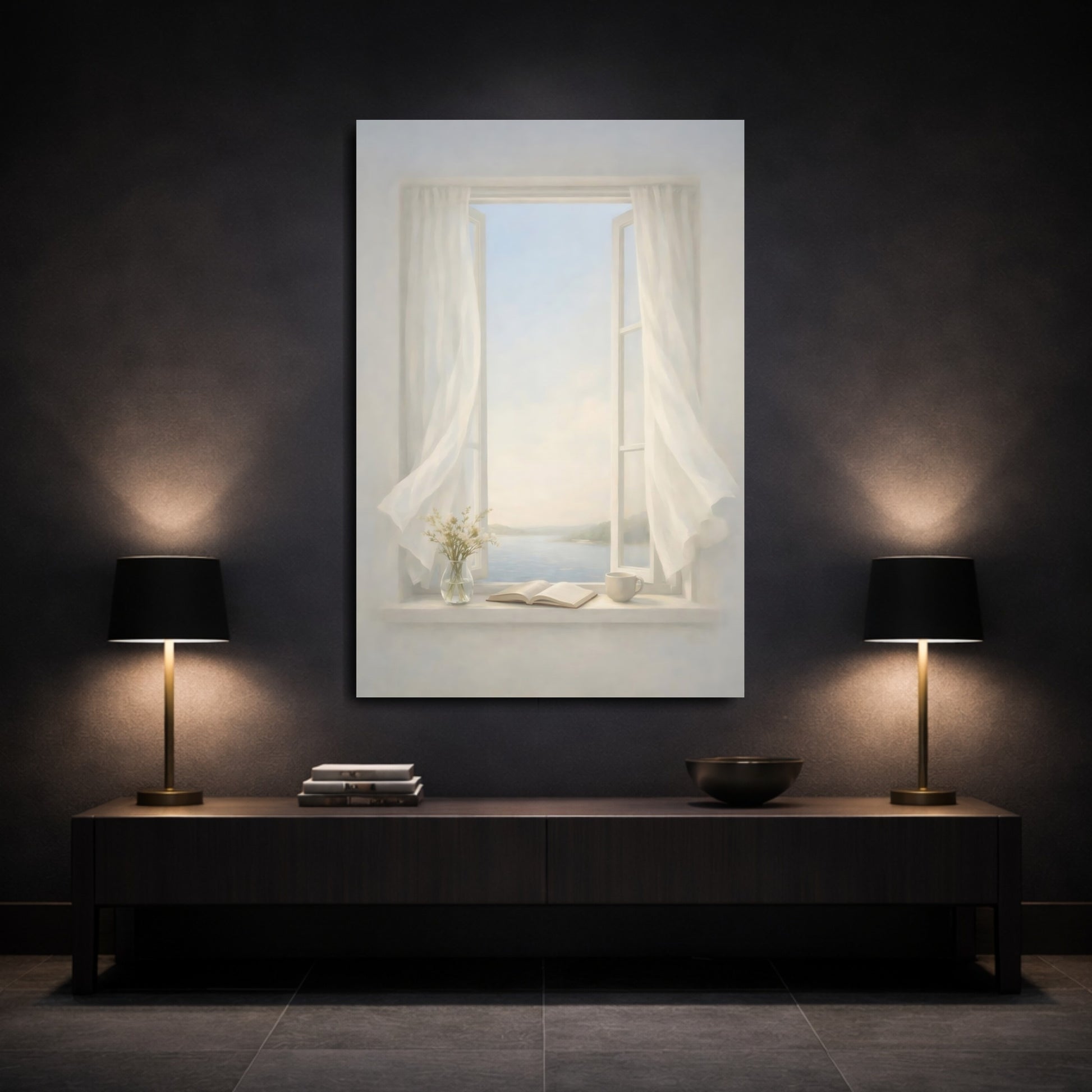 Nature Open Window Soft White Window View shown as front canvas room wall art
