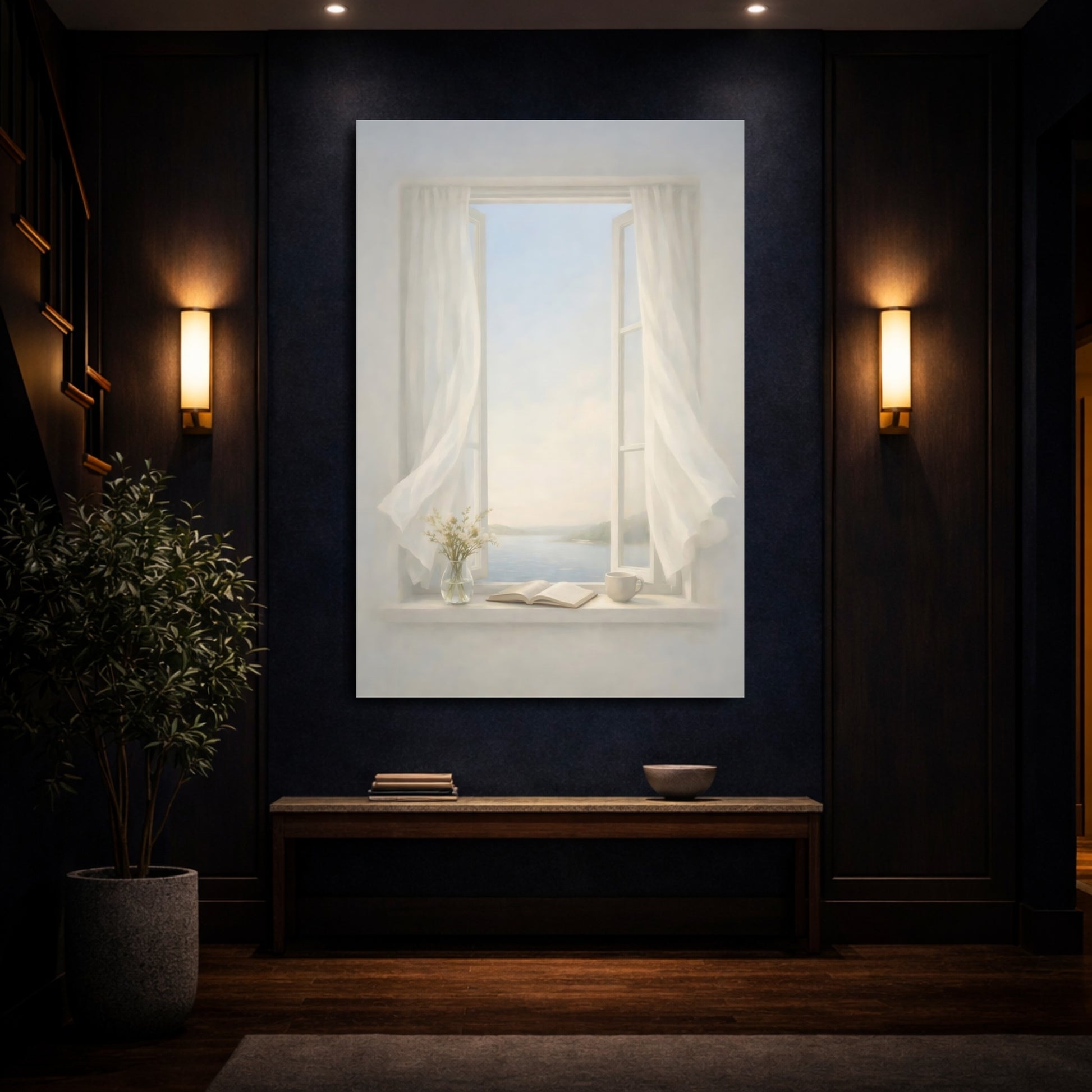 Nature Open Window Soft White Window View shown as front canvas room wall art