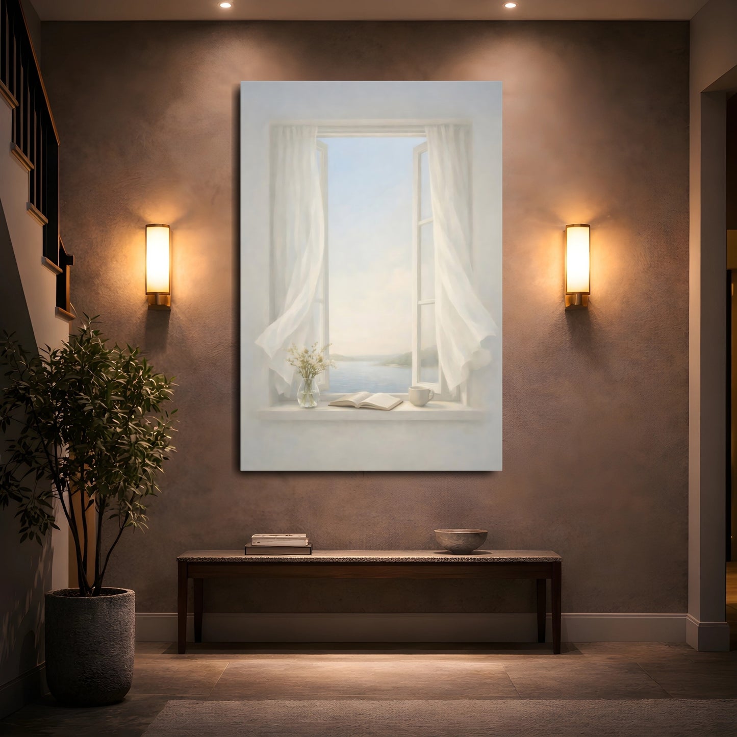 Nature Open Window Soft White Window View shown as front canvas room wall art