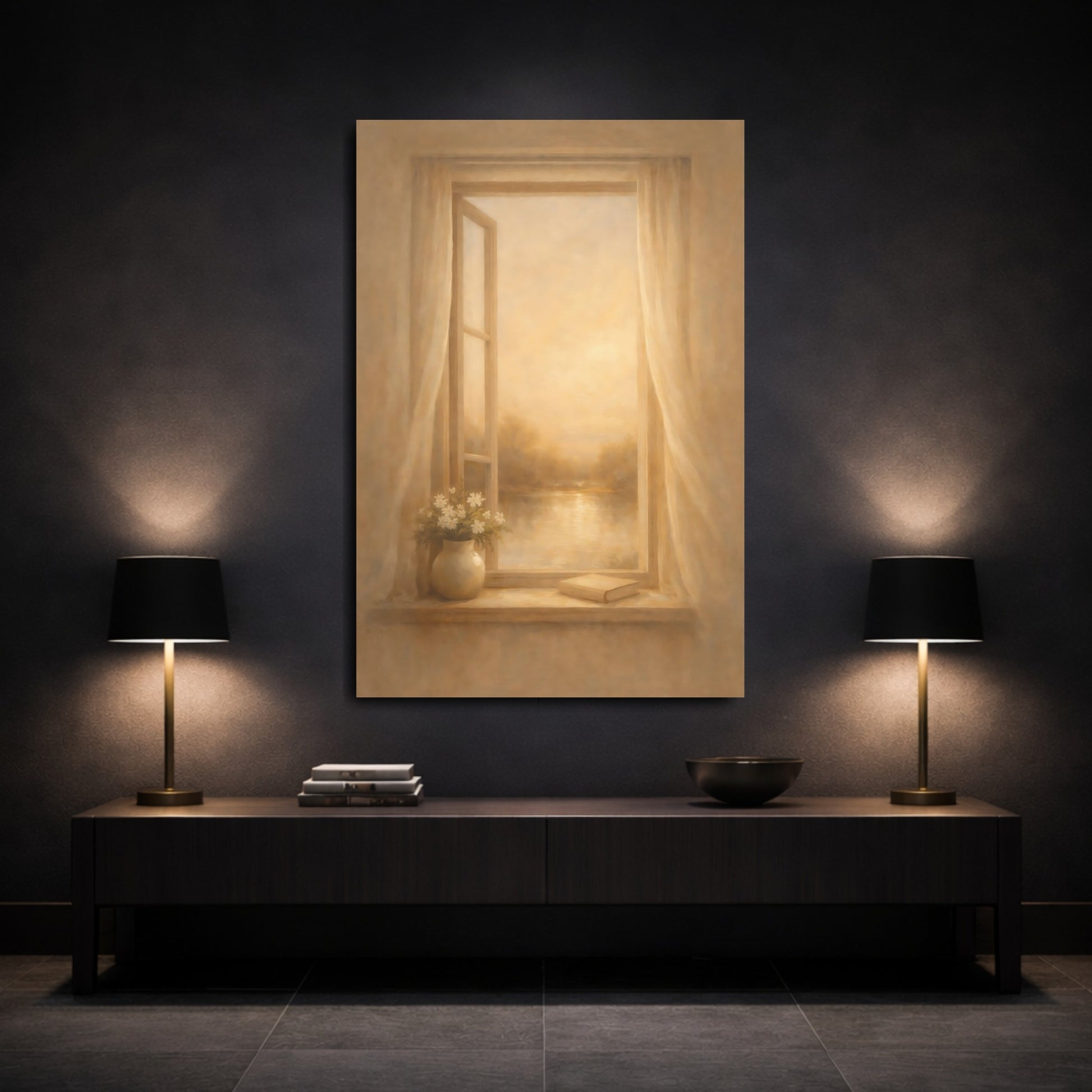 Mockup 2. Nature Open Window Warm Tones shown as stretched canvas wall art
