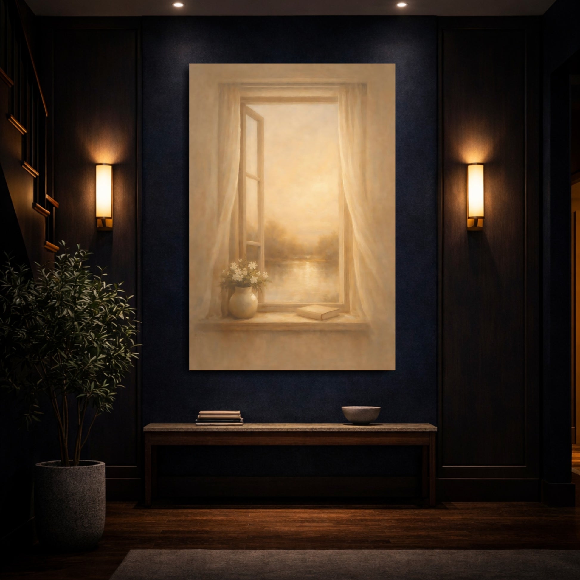 Mockup 3. Nature Open Window Warm Tones shown as stretched canvas wall art