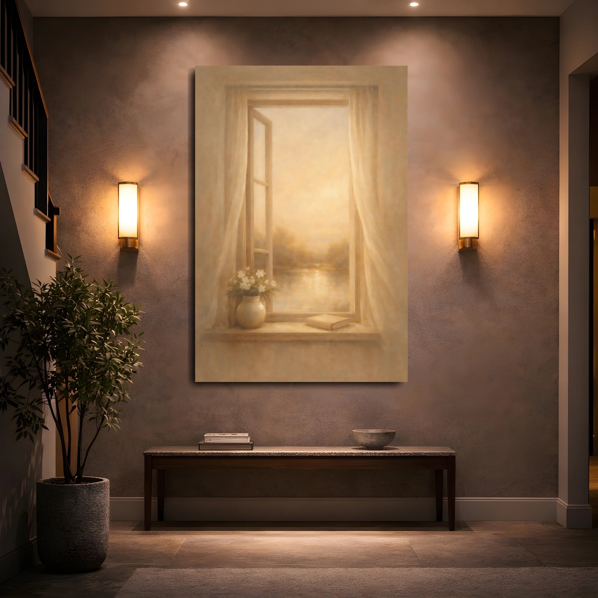 Mockup 4. Nature Open Window Warm Tones shown as stretched canvas wall art