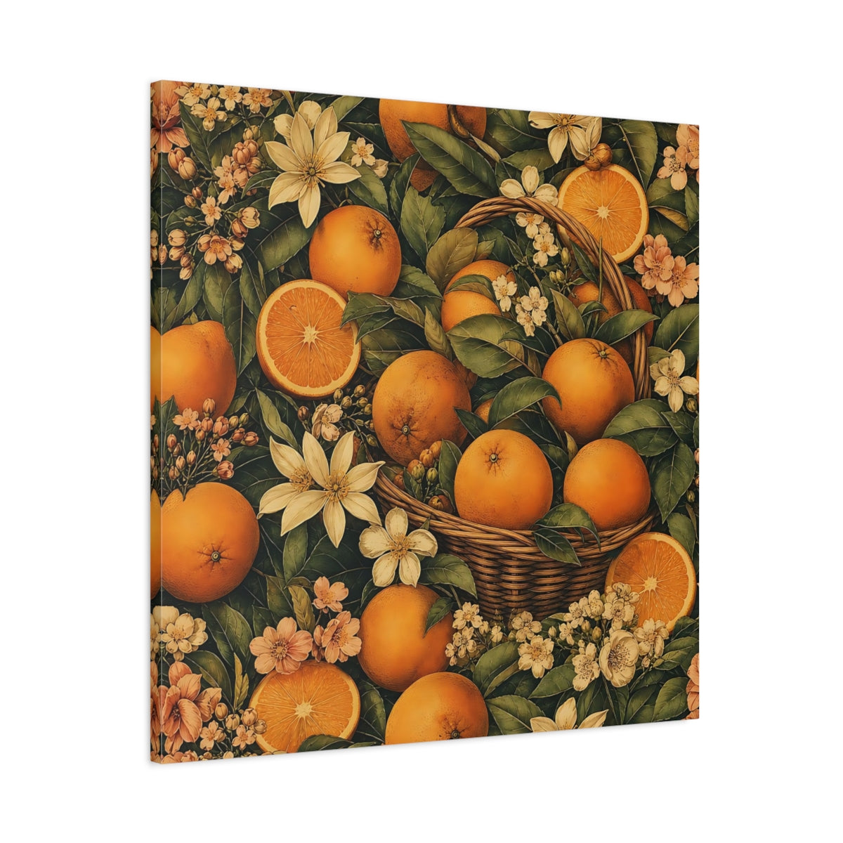 Main Mockup. Nature Oranges Orange And Green shown as stretched canvas wall art