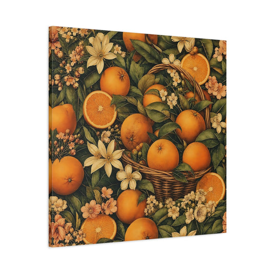 Main Mockup. Nature Oranges Orange And Green shown as stretched canvas wall art