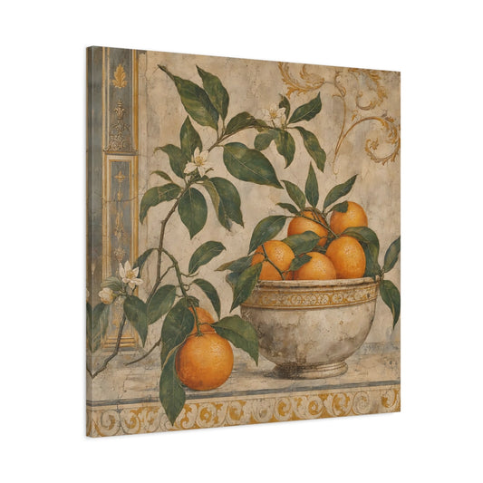 Main Mockup. Nature Oranges Orange And Green shown as stretched canvas wall art