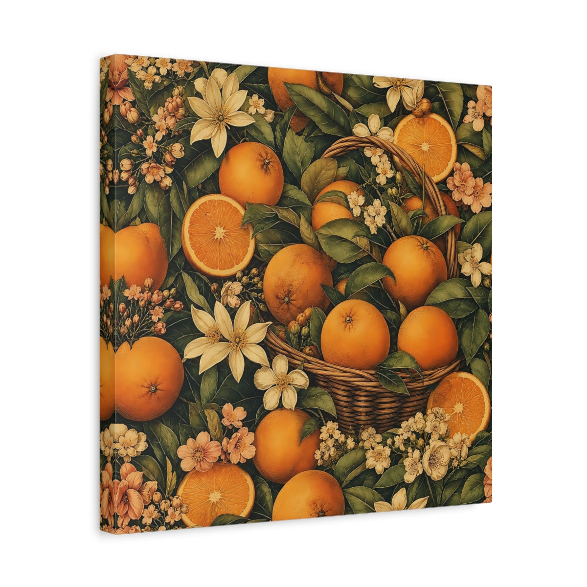 Side Mockup 6. Nature Oranges Orange And Green shown as stretched canvas wall art