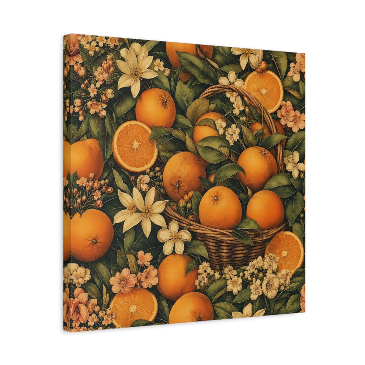 Side Mockup 5. Nature Oranges Orange And Green shown as stretched canvas wall art