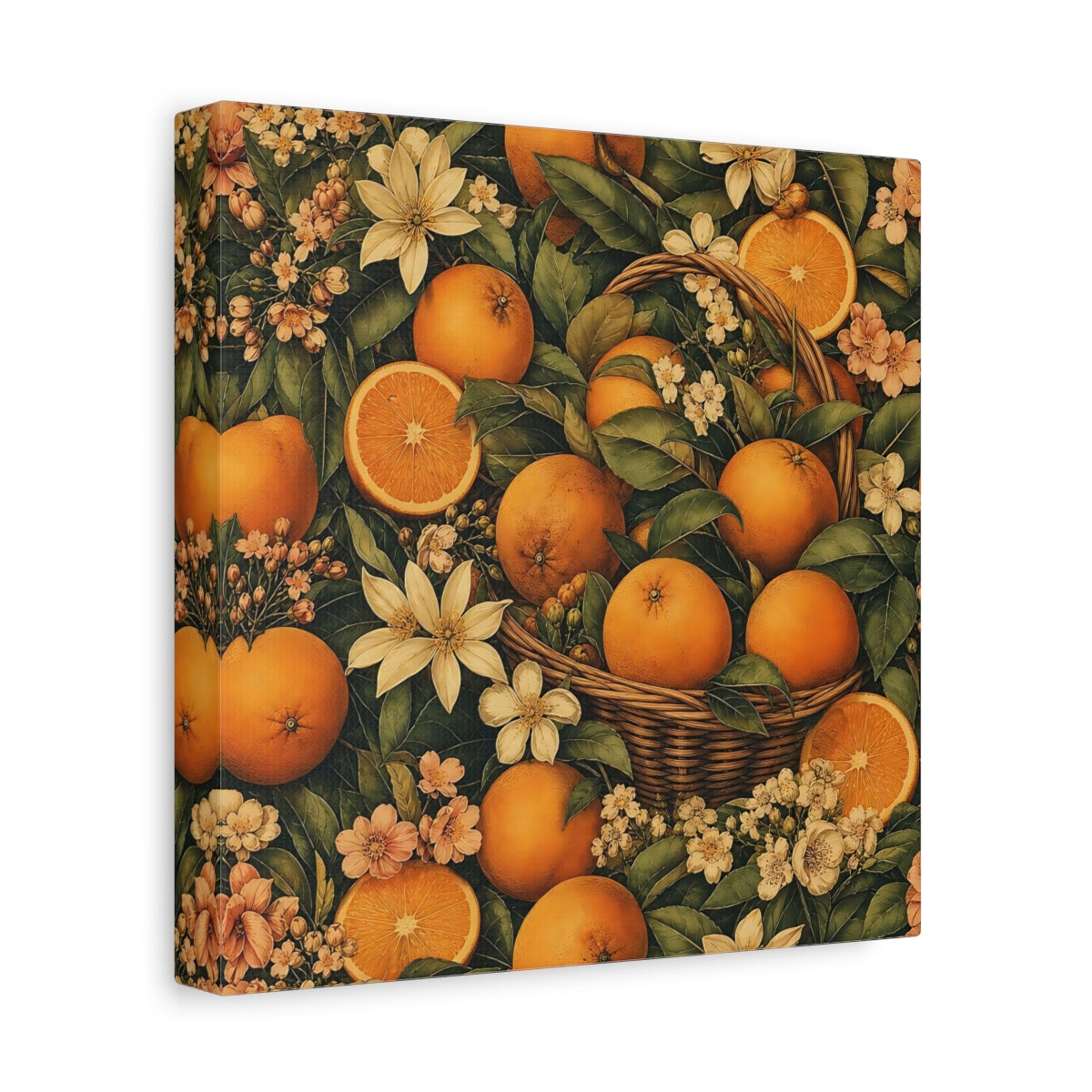 Side Mockup 9. Nature Oranges Orange And Green shown as stretched canvas wall art