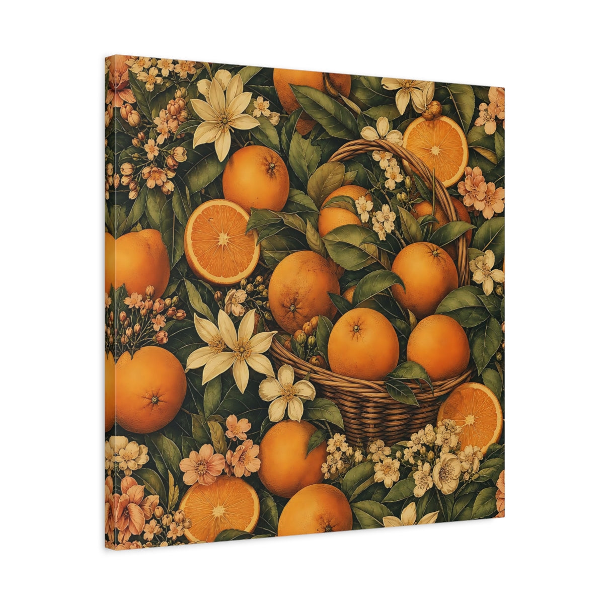 Side Mockup 4. Nature Oranges Orange And Green shown as stretched canvas wall art