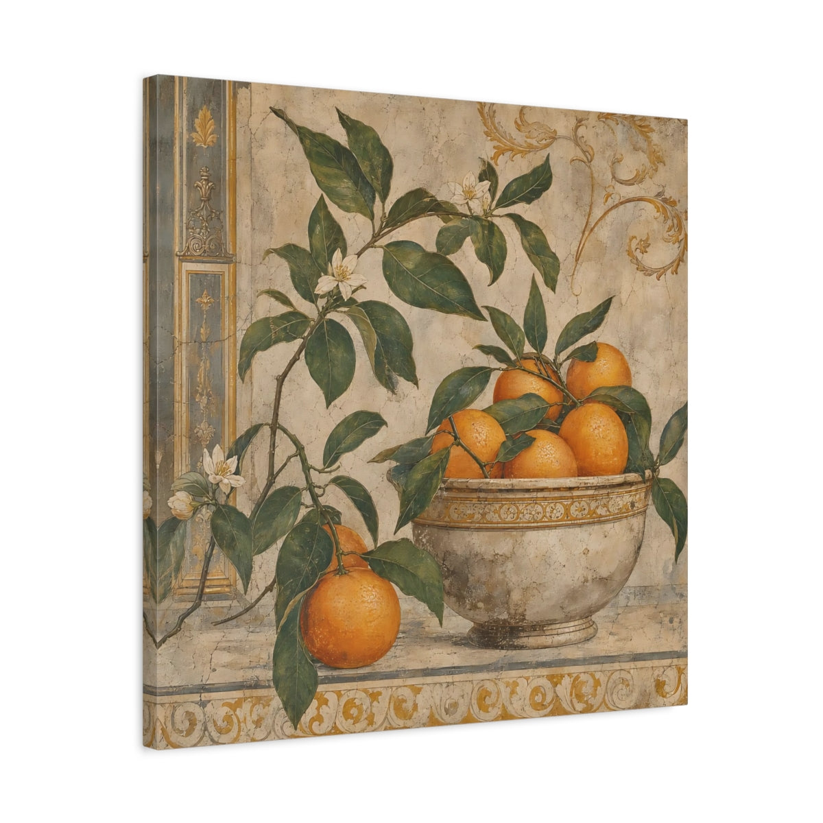 Side Mockup 4. Nature Oranges Orange And Green shown as stretched canvas wall art