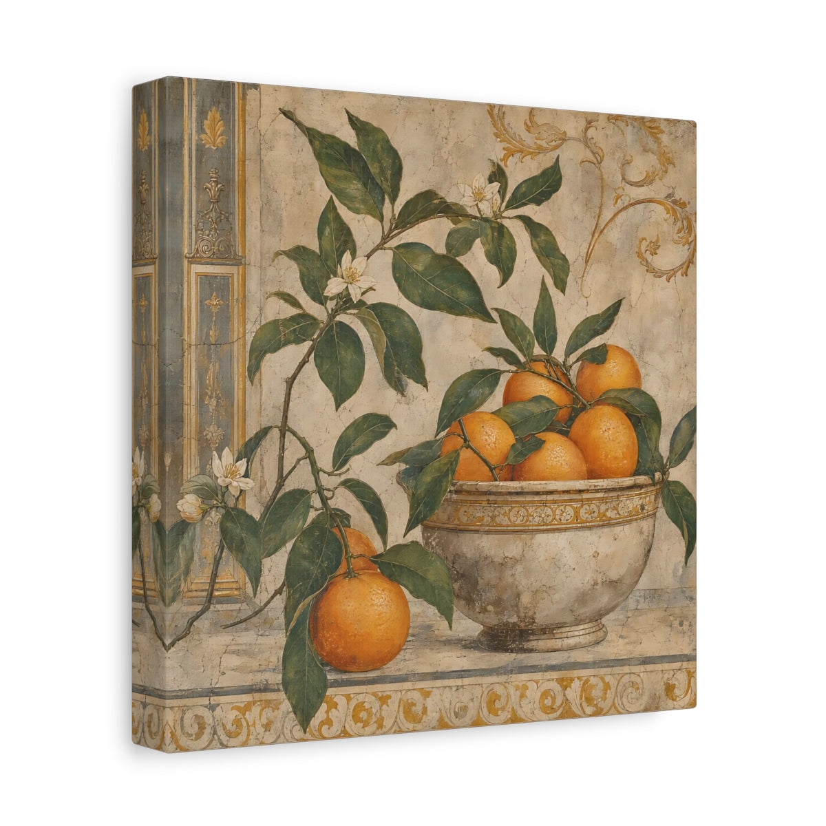Side Mockup 9. Nature Oranges Orange And Green shown as stretched canvas wall art